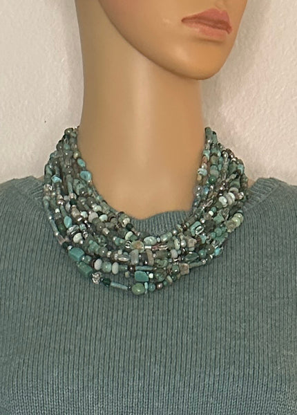 Multi-Strand Turquoise and Silver Statement Necklace