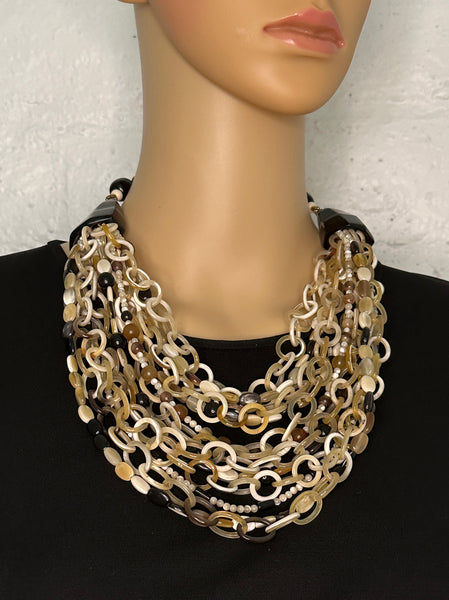 Multi-Strand Horn Statement Necklace