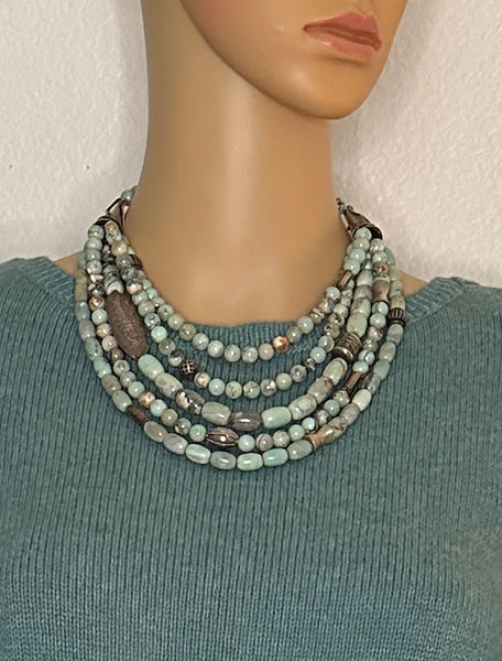 Aqua Terra Agate and Silver Statement Necklace