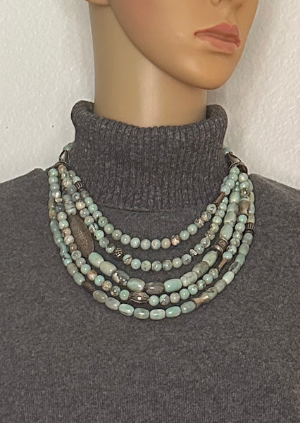 Aqua Terra Agate and Silver Statement Necklace