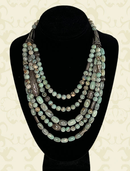 Aqua Terra Agate and Silver Statement Necklace