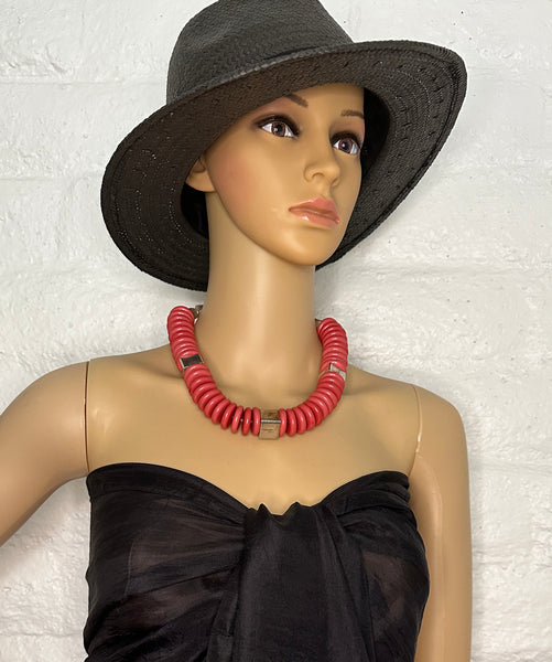 Vintage Coral Lucite Statement Necklace