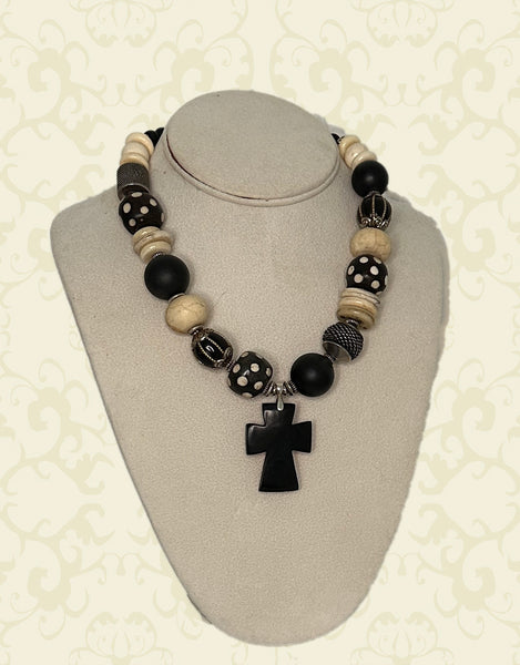 Mixed-Bead Statement Necklace with Tagua Pendant