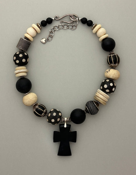 Mixed-Bead Statement Necklace with Tagua Pendant