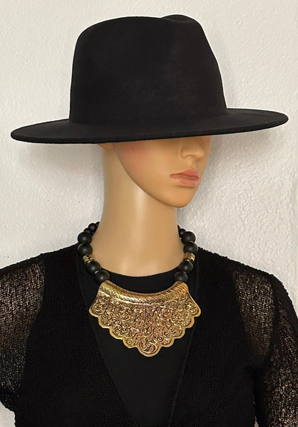 Black Onyx and Tibetan Brass Statement Necklace