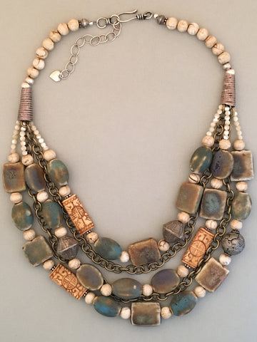 Multi-Strand Tibetan Glass and Silver Statement Necklace – Sharon Cipriano  Jewelry